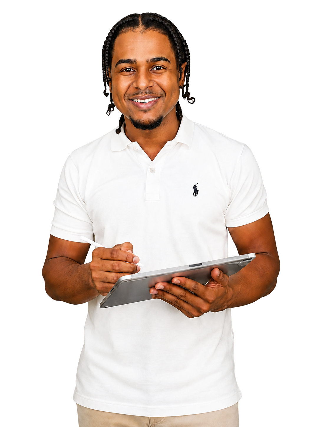 ExcelMath founder holding a tablet