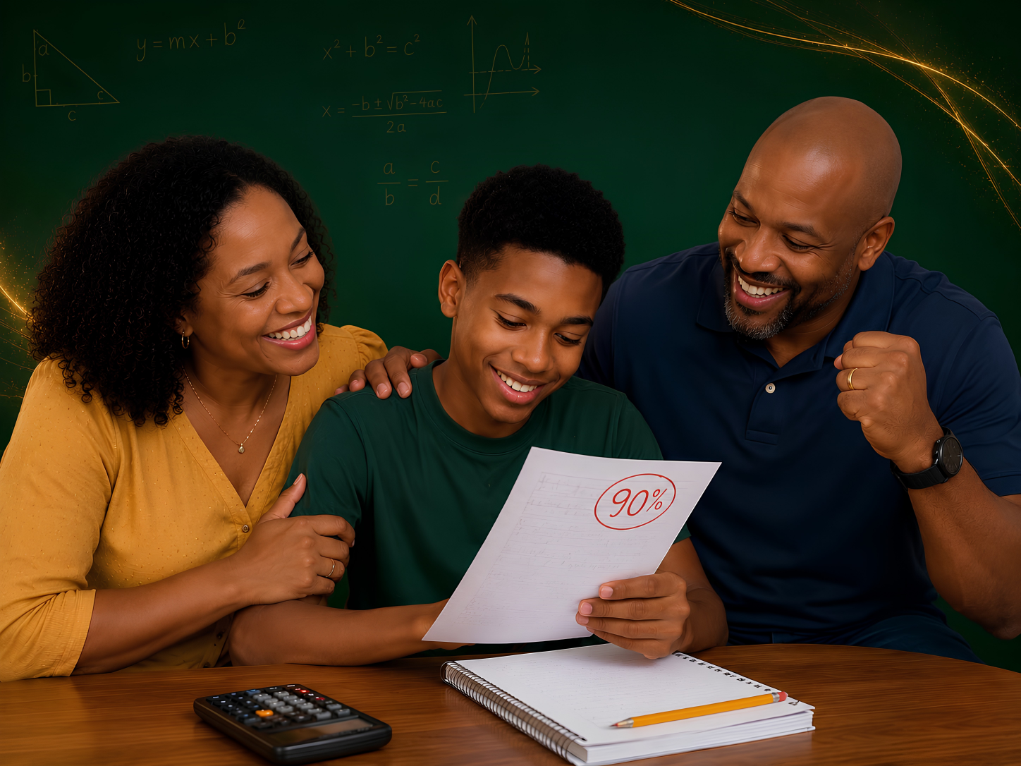 Student celebrating a strong mathematics result